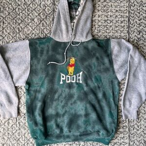 Authentic Pooh Hoodie Size L Green & gray with plaid detail in hood.🧸